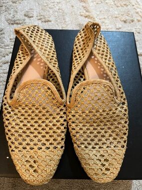 Zara Woven Crochet Slip-On Loafers in Tan